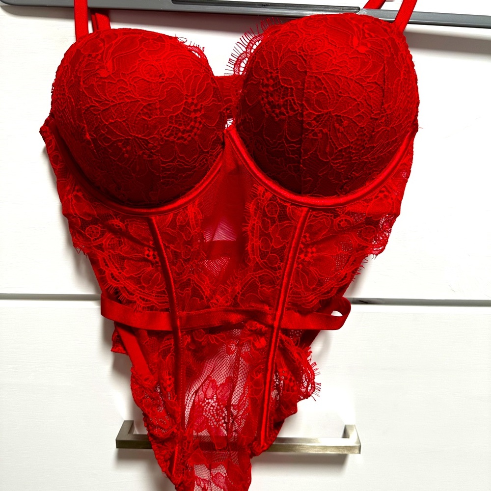Victoria’s Secret Red Lace Bodysuit.
